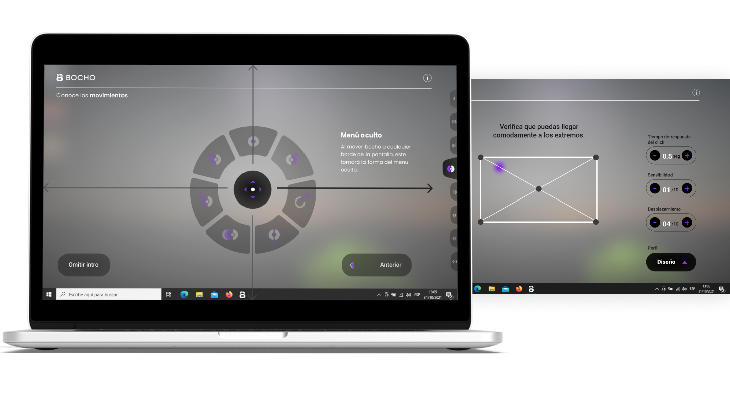 Mockup of a laptop with the operational Bocho interface during the onboarding process for users.