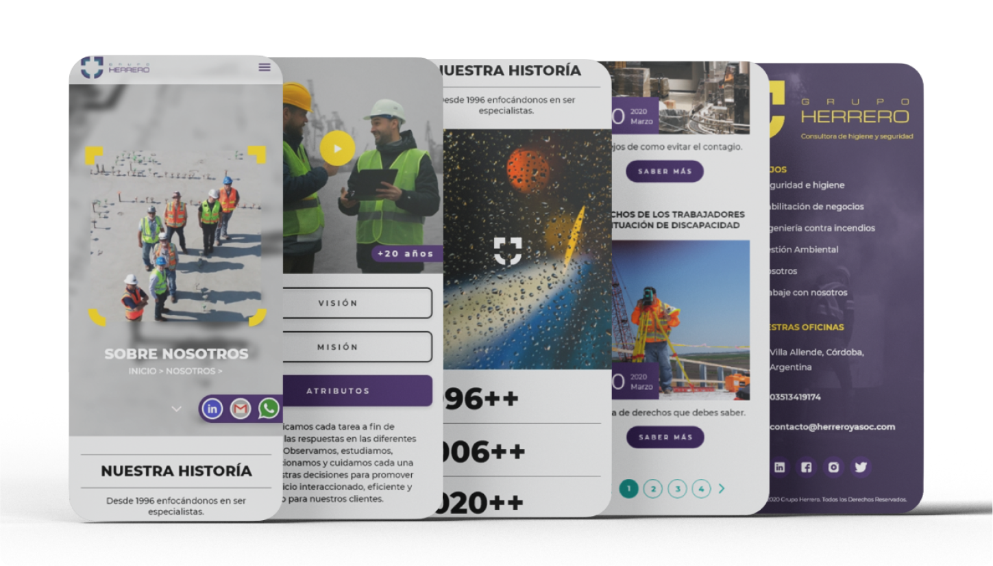 Screenshots of some sections of Grupo Herrero's website in its mobile version.