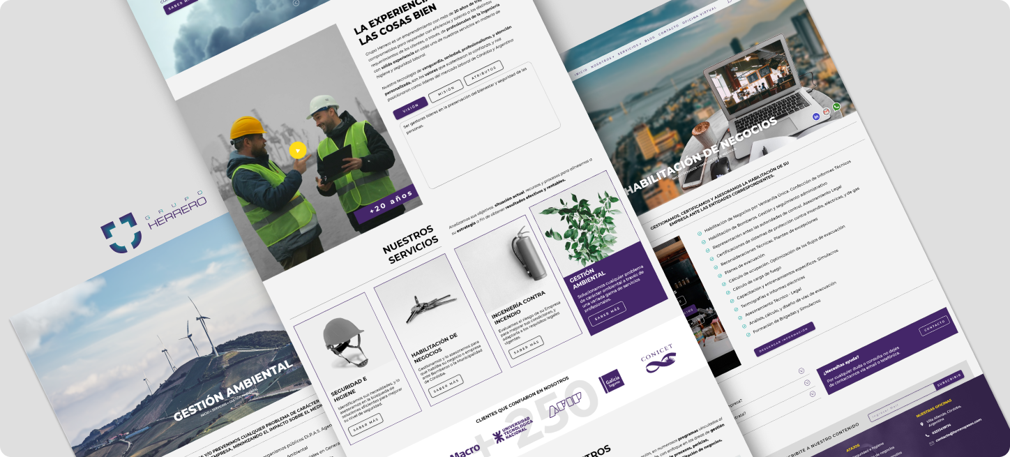 Creative assembly of the screens from Grupo Herrero's website.